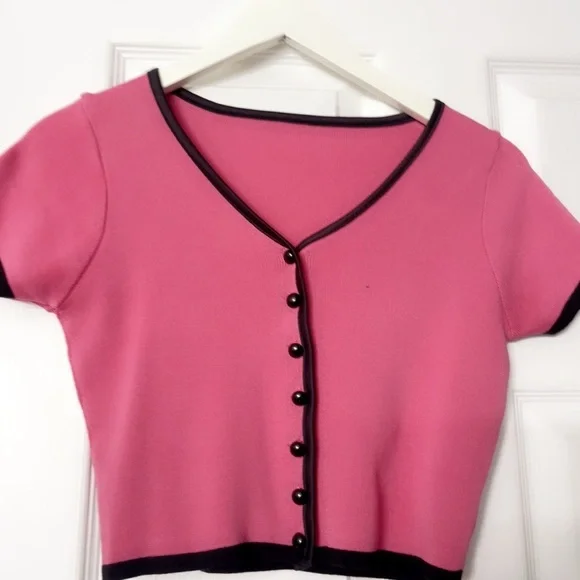 Pink Button-Up Women's Top - Picture 3 of 6